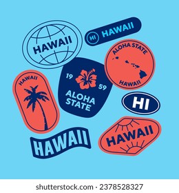 Sticker Pack. Collection of trendy pins. Set of cool patches vector design. Hawaii retro badges.