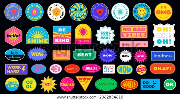 Sticker Pack. Collection of trendy\
pins. Set of cool patches vector design. Abstract retro\
badges.