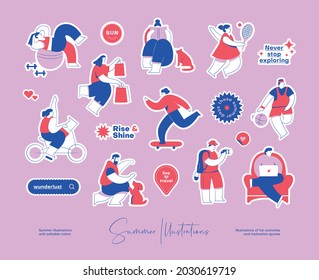 Sticker Pack with colourful illustrations of fun activities and motivation quotes.