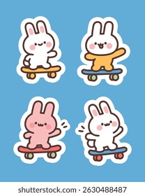 A sticker pack featuring a cute bunny riding a skateboard. High-resolution, perfect for journals, planners, crafts, scrapbooks, and chat apps