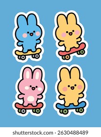 A sticker pack featuring a cute bunny riding a skateboard. High-resolution, perfect for journals, planners, crafts, scrapbooks, and chat apps