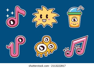 Sticker pack of funny cartoon character. Vector illustration of abstract doodle. Isolated on premium vector