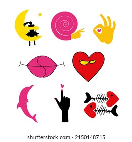 Sticker pack of funny cartoon characters. Design elements for diary decoration and printing.