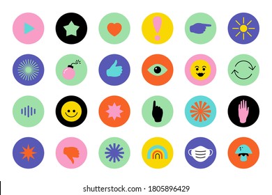 Sticker pack icons. Stand out with stickers. Trendy design. Multipupose template.