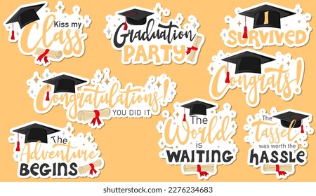 Paquete de inspiración y motivación de citas de graduación con límite de graduación y desplazamiento de diploma. Felicitaciones. Ilustración del vector