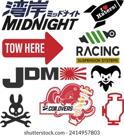 Sticker pack JDM, car sticker. JDM Collections vectors for car stickers, decals and print. Included kanji letter translation : Midnight