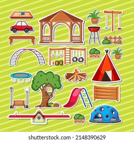 Sticker pack of playground objects illustration