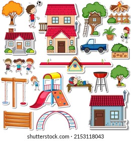 Sticker pack of playground objects illustration