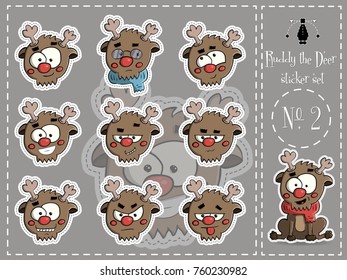 Sticker pack, Ruddy the deer, set number 2 vector illustration