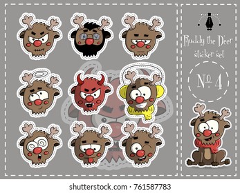 Sticker pack, Ruddy the deer, set number 4 vector illustration