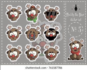 Sticker pack, Ruddy the deer, set number 5 vector illustration