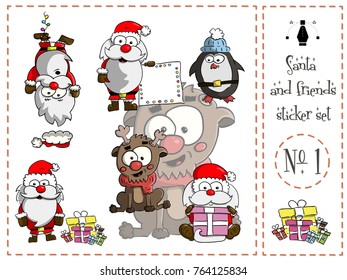 Sticker pack, Santa and friends, set number 1 vector illustration