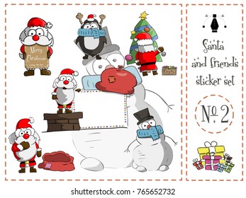 Sticker pack, Santa and friends, set number 2 vector illustration