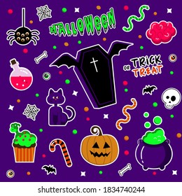 Sticker pack scary creepy cartoon happy halloween elements