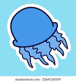 Sticker pack with sea animals. Cartoon character for comics and postcards. Vector image.