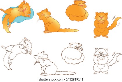 Sticker pack set of red headed cat emoji smiles