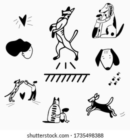 Sticker pack wich illustrates love to dogs. People with dogs are in good relations.
