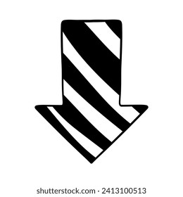 Sticker of a painted arrow. Arrow with zebra pattern. Element for notes. Pointer. Hand drawn vector illustration.