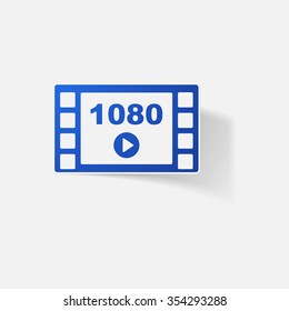 Sticker paper products realistic element design illustration - film frame with 1080 resolution label and play button