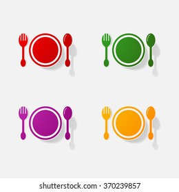 Sticker paper products realistic element design illustration Spoon plate fork