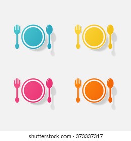 Sticker paper products realistic element design illustration Spoon plate fork