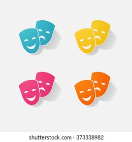 Sticker paper products realistic element design comedy and tragedy masks