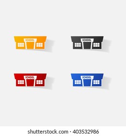 Sticker paper products realistic element design illustration school building