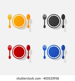 Sticker paper products realistic element design illustration Spoon plate fork