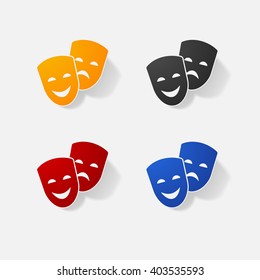 Sticker paper products realistic element design comedy and tragedy masks