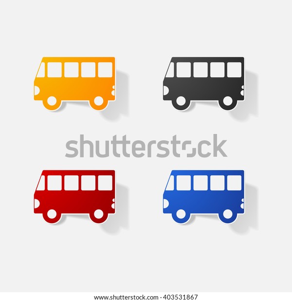 Sticker paper products realistic element design\
illustration bus 