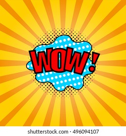 Sticker, patch in cartoon 80s-90s comic style. Fashion patch badges with text WOW isolated on white background vector illustration