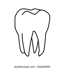 Sticker patch real flat icon cartoon white bright tooth. Black and white pattern, contour linear sketch tattoo. Vector illustration.