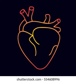 Sticker Patch Real Flat Icon Cartoon Gold Neon Bright Hand Drawing Of Heart Suitable For Medical Brands. Black And White Pattern, Contour Linear Sketch Tattoo. Vector Illustration.