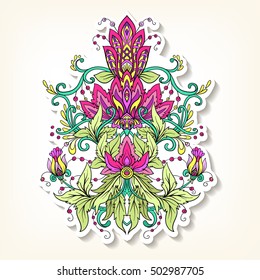 Sticker, patches elements, fashion patch badges with ornamental floral element for design in vintage style. 