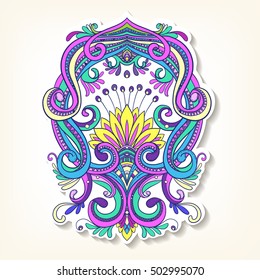 Sticker, patches elements, fashion patch badges with ornamental floral element for design in vintage style. 