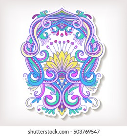 Sticker, patches elements, fashion patch badges with ornamental floral element for design in vintage style. In vaporwave pastel neon, psychedelic style 