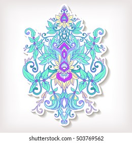 Sticker, patches elements, fashion patch badges with ornamental floral element for design in vintage style. In vaporwave pastel neon, psychedelic style 