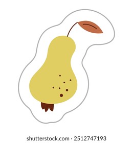Sticker with a pear. Color flat vector illustration.