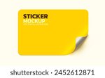 Sticker with peel off corner isolated on white background. Vector yellow blank paper banner or square folded label. Vector illustration