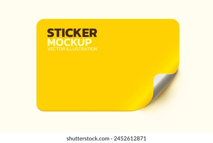 Sticker with peel off corner isolated on white background. Vector yellow blank paper banner or square folded label. Vector illustration