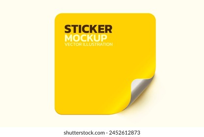 Sticker with peel off corner isolated on white background. Vector yellow blank paper banner or square folded label. Vector illustration