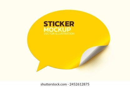 Sticker with peel off corner isolated on white background. Vector yellow blank paper banner or chat bubble folded label. Vector illustration