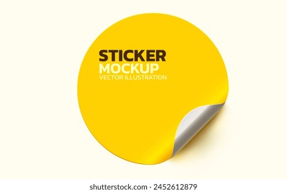 Sticker with peel off corner isolated on white background. Vector yellow blank paper banner or circle folded label. Vector illustration