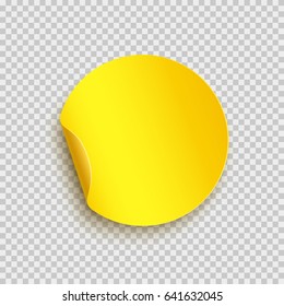 Sticker with peel off corner isolated on transparent background. Vector yellow blank paper banner or circle folded label. 