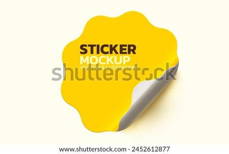 Sticker with peel off corner isolated on white background. Vector yellow blank paper banner or star shaped folded label. Vector illustration