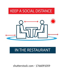 Sticker. People, Keep A Social Distance In The Restaurant, Sign. Outline Icon. Vector Flat Illustration