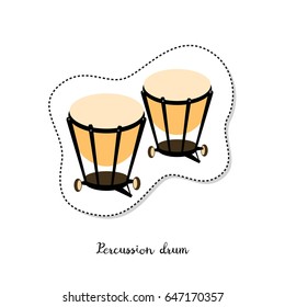 Sticker with Percussion drums on white background. Vector illustration.