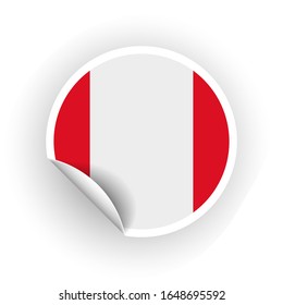 Sticker of Peru flag with peel off corner isolated on white background. Paper banner or circle curl label sticker with flip edge. Vector color post note for advertising design