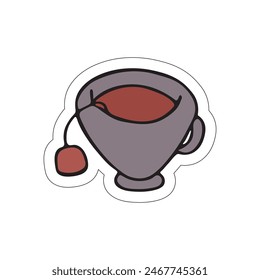 A sticker with a picture of a coffee cup on a white background.