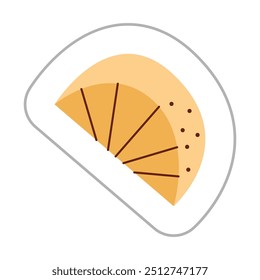 Sticker with a piece of orange. Color flat vector illustration.